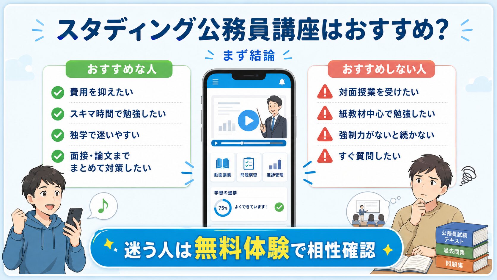 スタディング公務員講座がおすすめな人とおすすめしない人を比較した図解