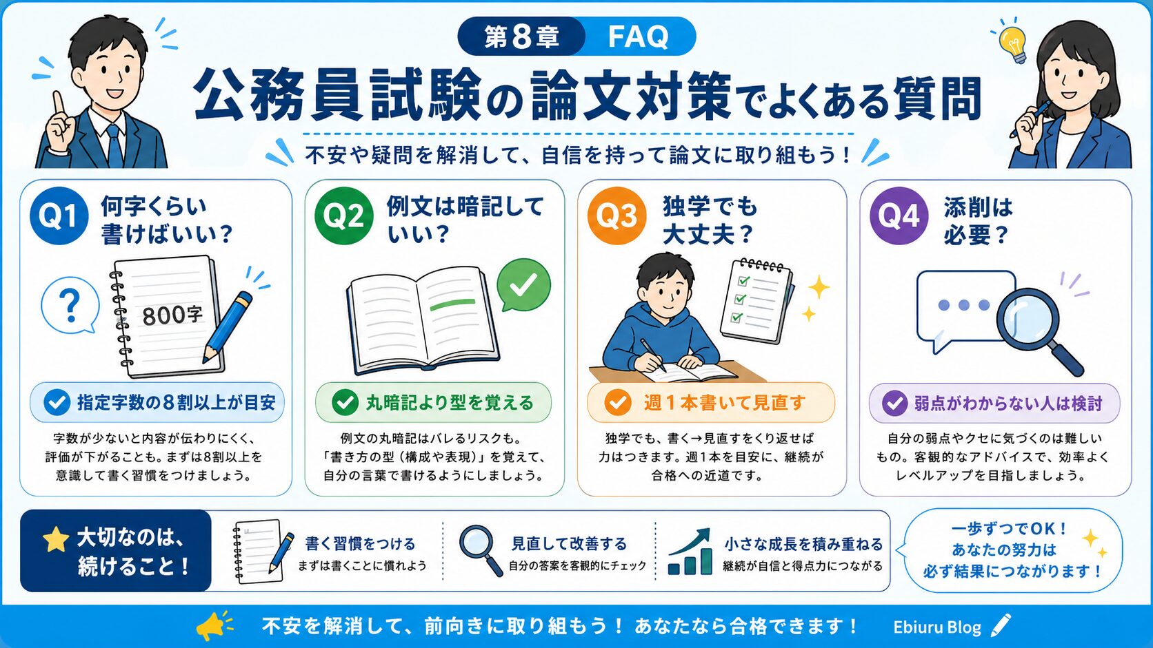 公務員試験の論文対策でよくある質問をQ&A形式で整理した図解