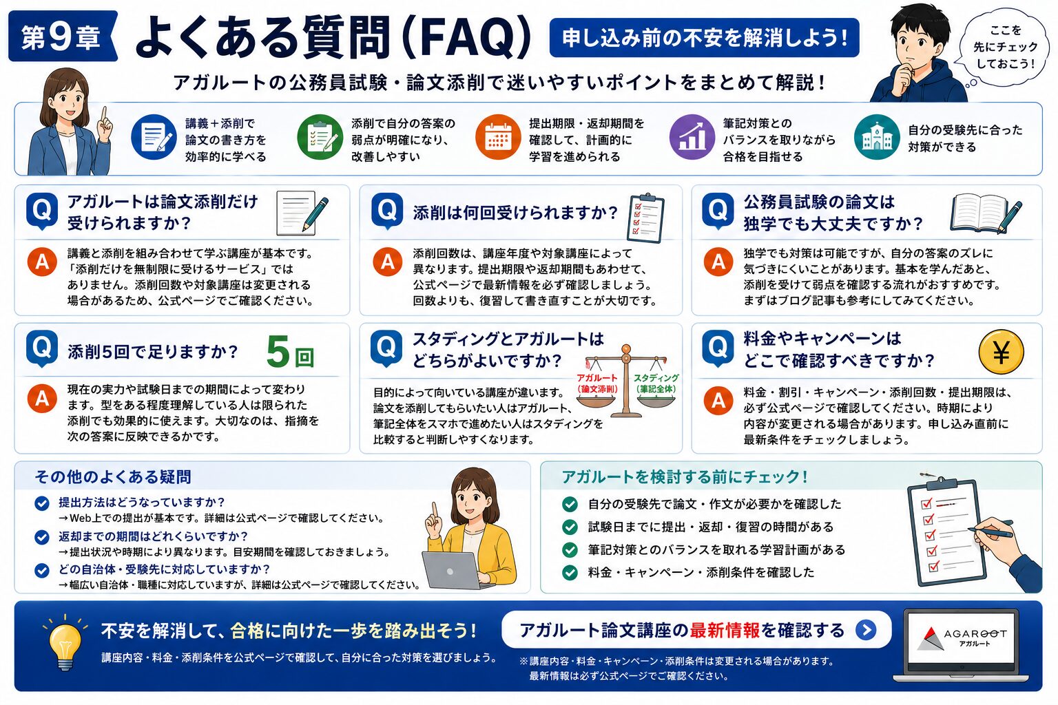 アガルートの公務員試験論文添削に関するよくある質問を整理した図解