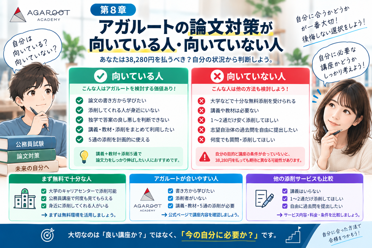 アガルート公務員教養論文対策講座が向いている人と向いていない人