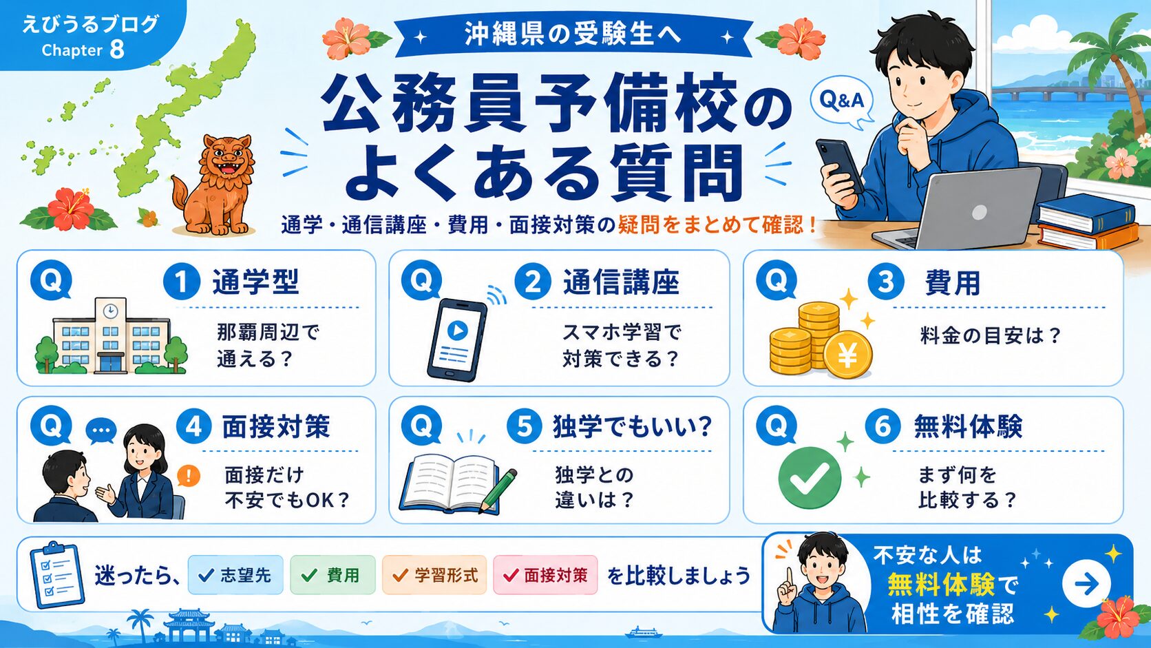沖縄県の公務員予備校に関するよくある質問をまとめた図解