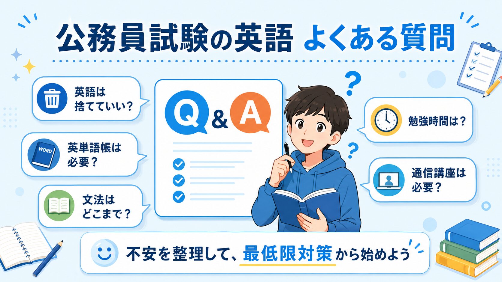 公務員試験の英語を捨てるべきか迷う人向けのよくある質問をまとめた図解