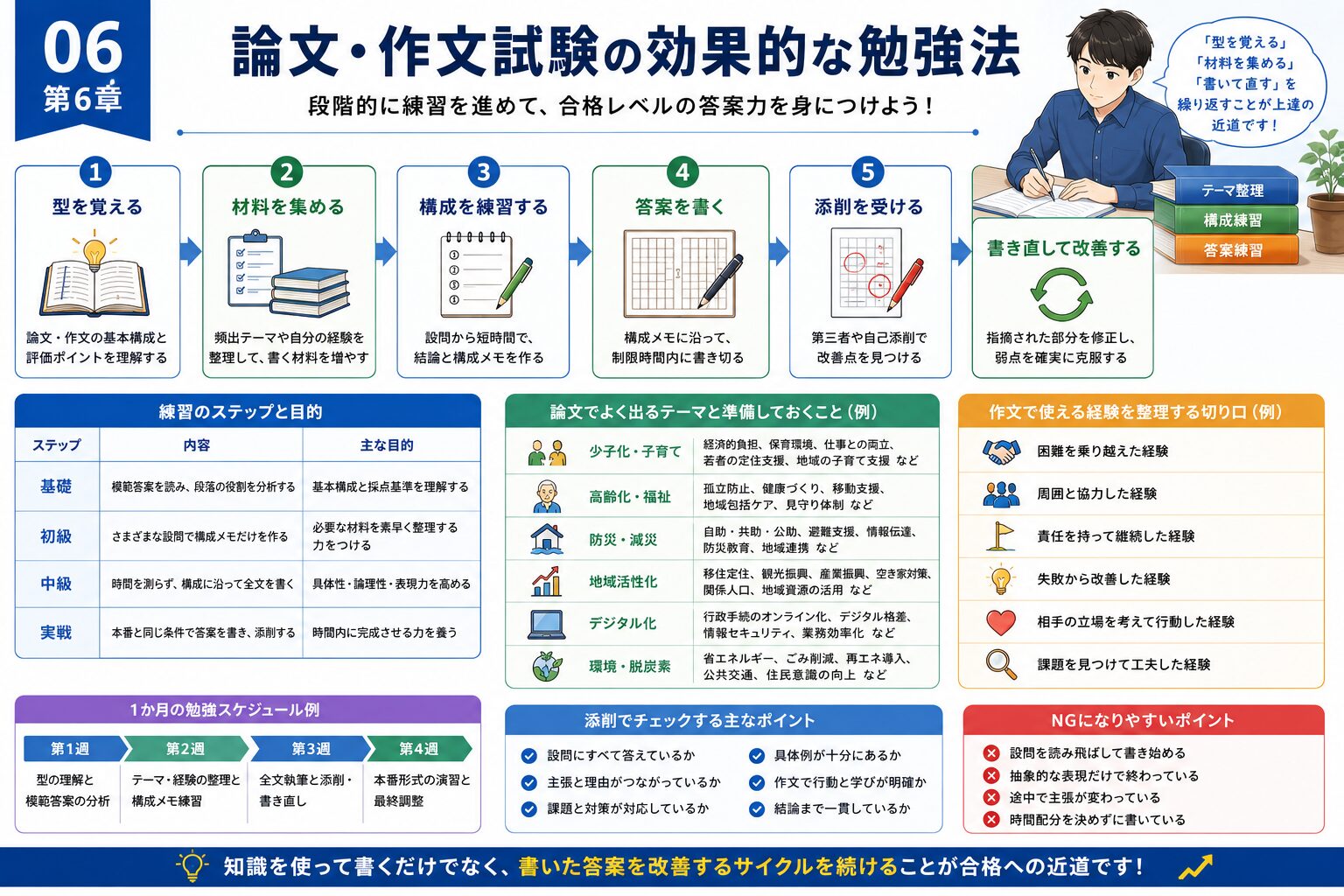 公務員試験の論文と作文を基礎から本番形式まで練習する勉強法ロードマップ