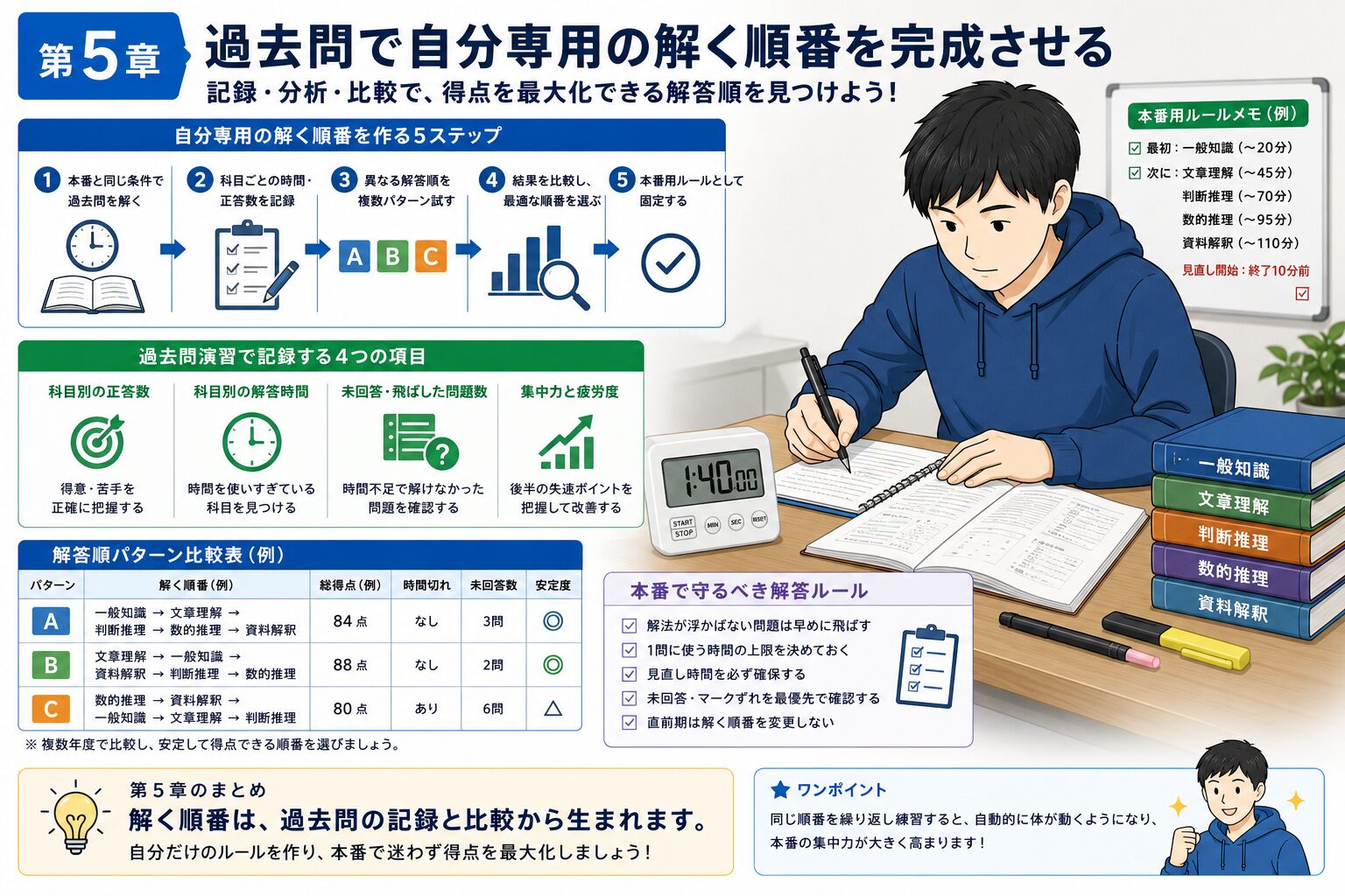 公務員試験の過去問を使って自分に合う教養試験の解く順番を分析する受験生