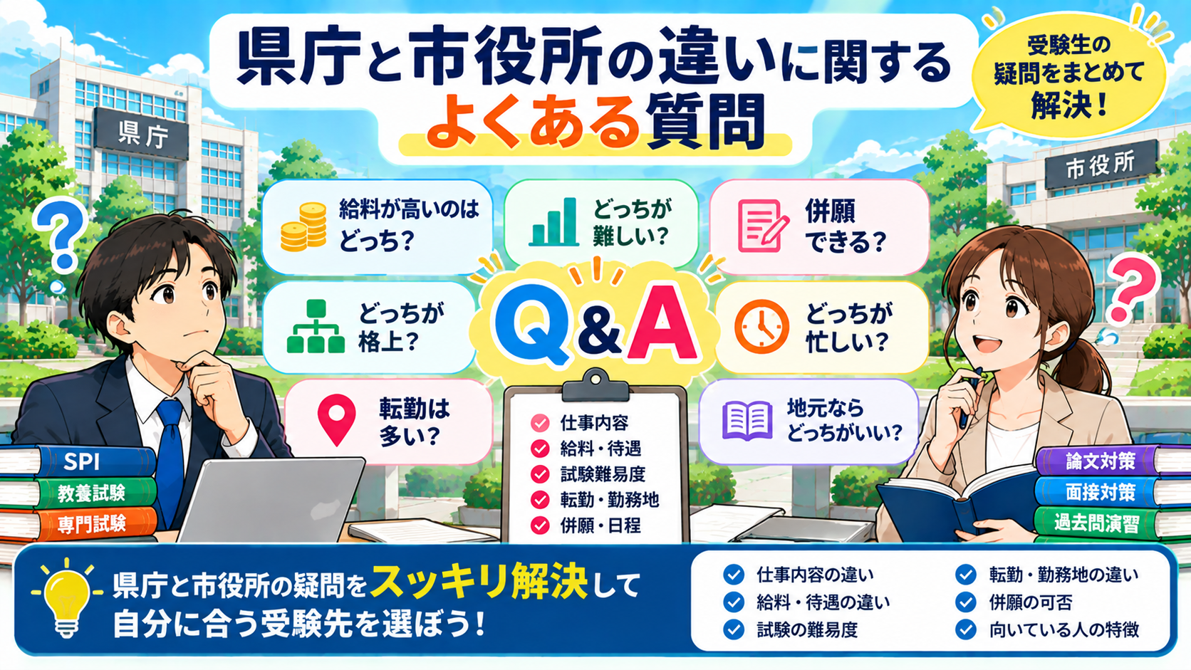 県庁と市役所の違いに関するよくある質問をまとめた図