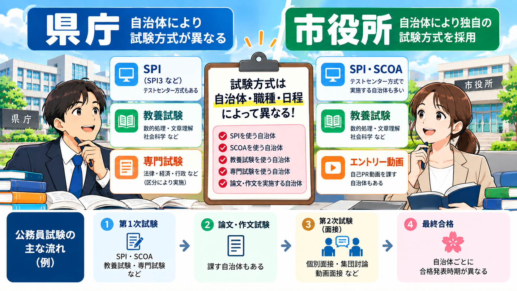 県庁と市役所の公務員試験の違いを比較した図