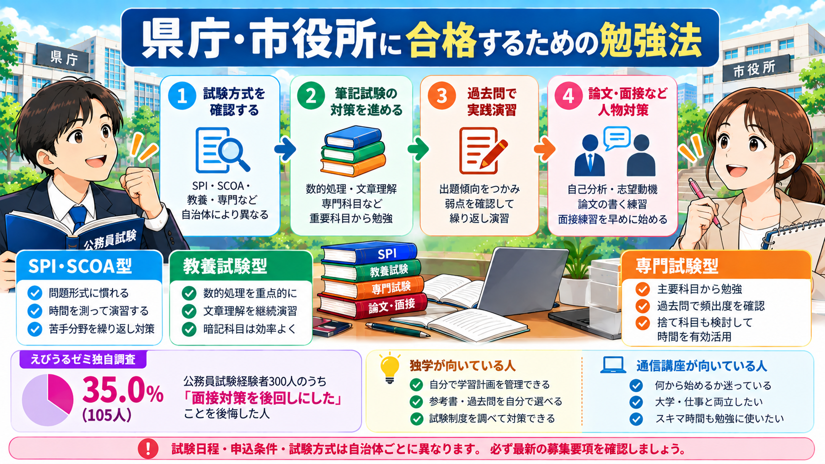 県庁・市役所に合格するための公務員試験勉強法を解説した図