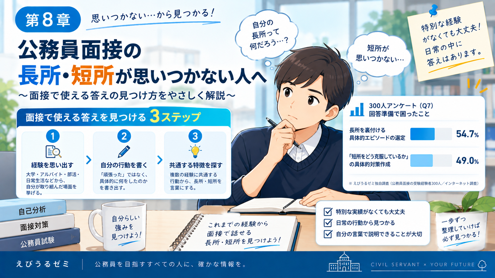 公務員面接で長所と短所が思いつかない場合の見つけ方