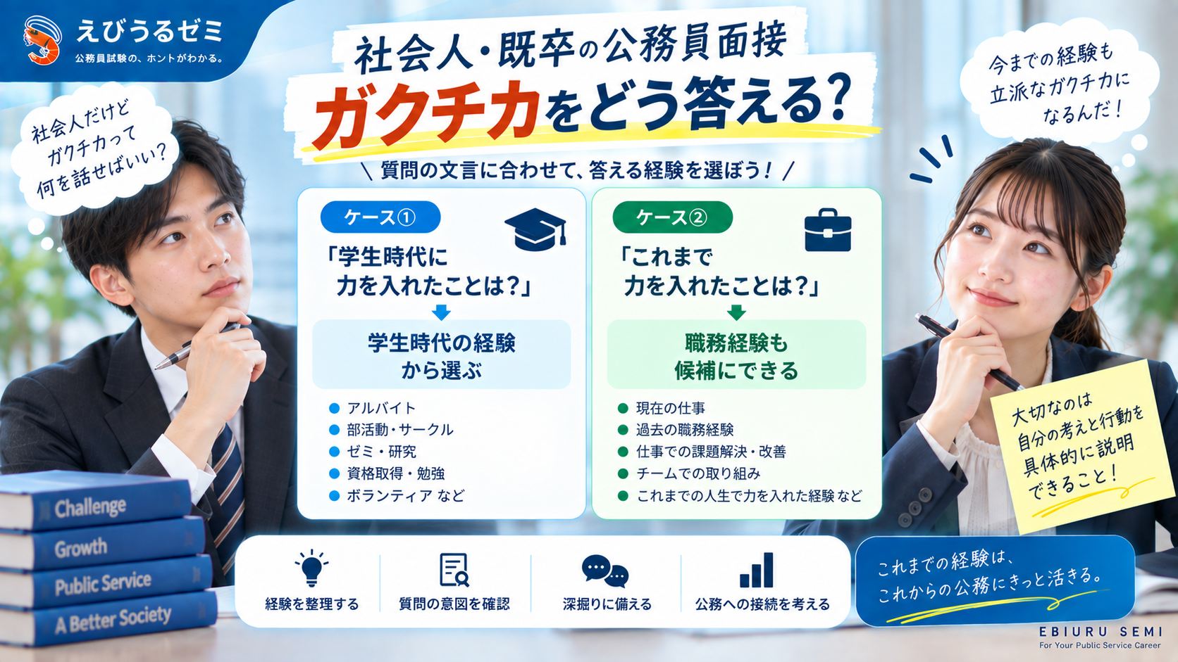 社会人・既卒の公務員面接でガクチカを答えるときの考え方