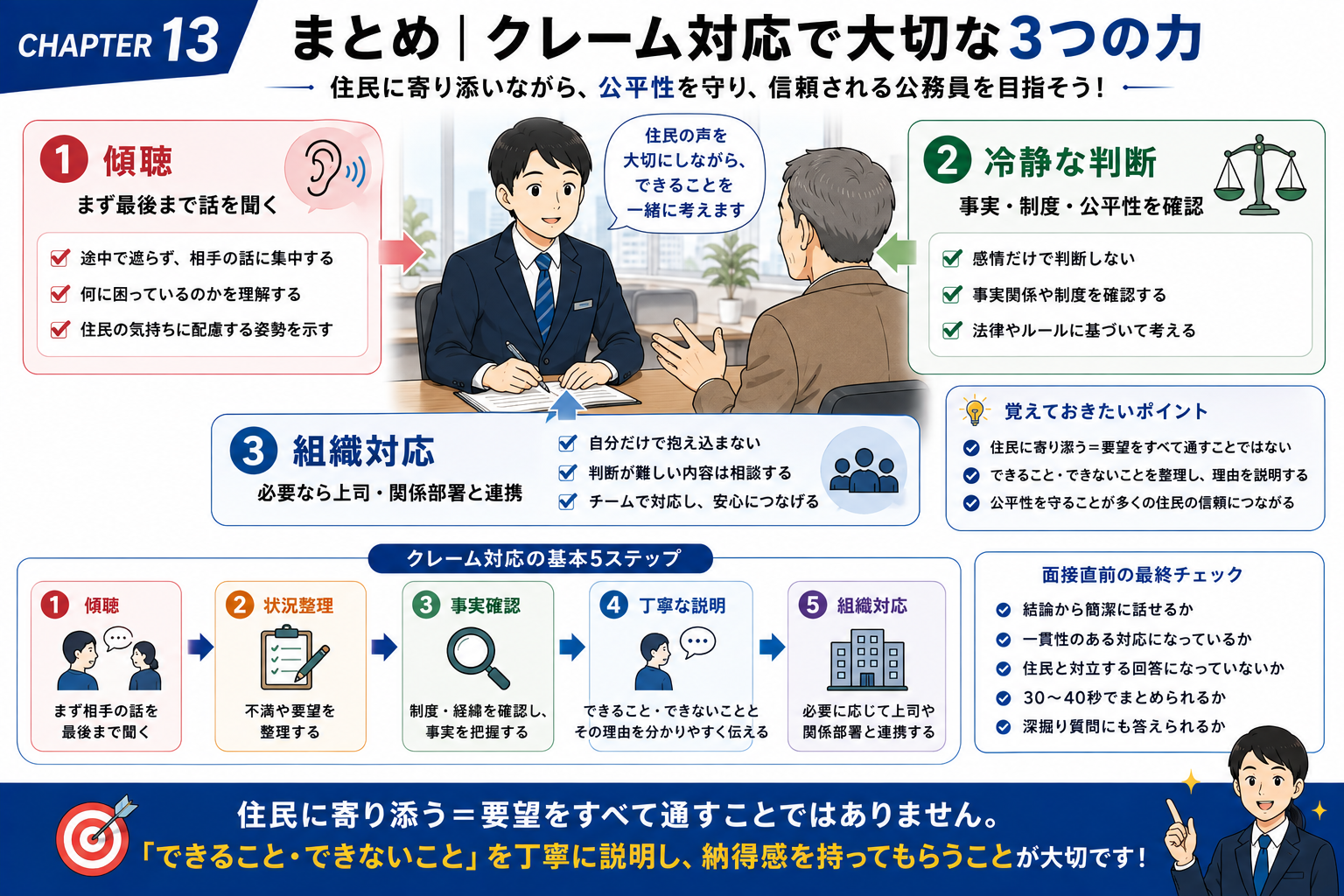 公務員面接のクレーム対応で大切な傾聴・冷静な判断・組織対応のまとめ
