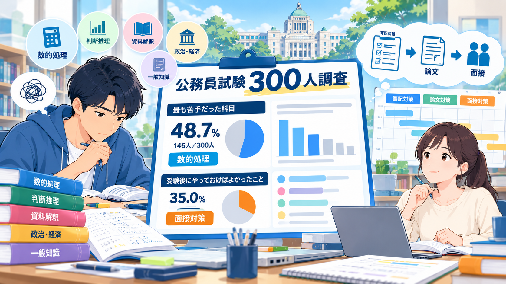 公務員試験受験者300人の勉強や筆記試験に関する独自調査
