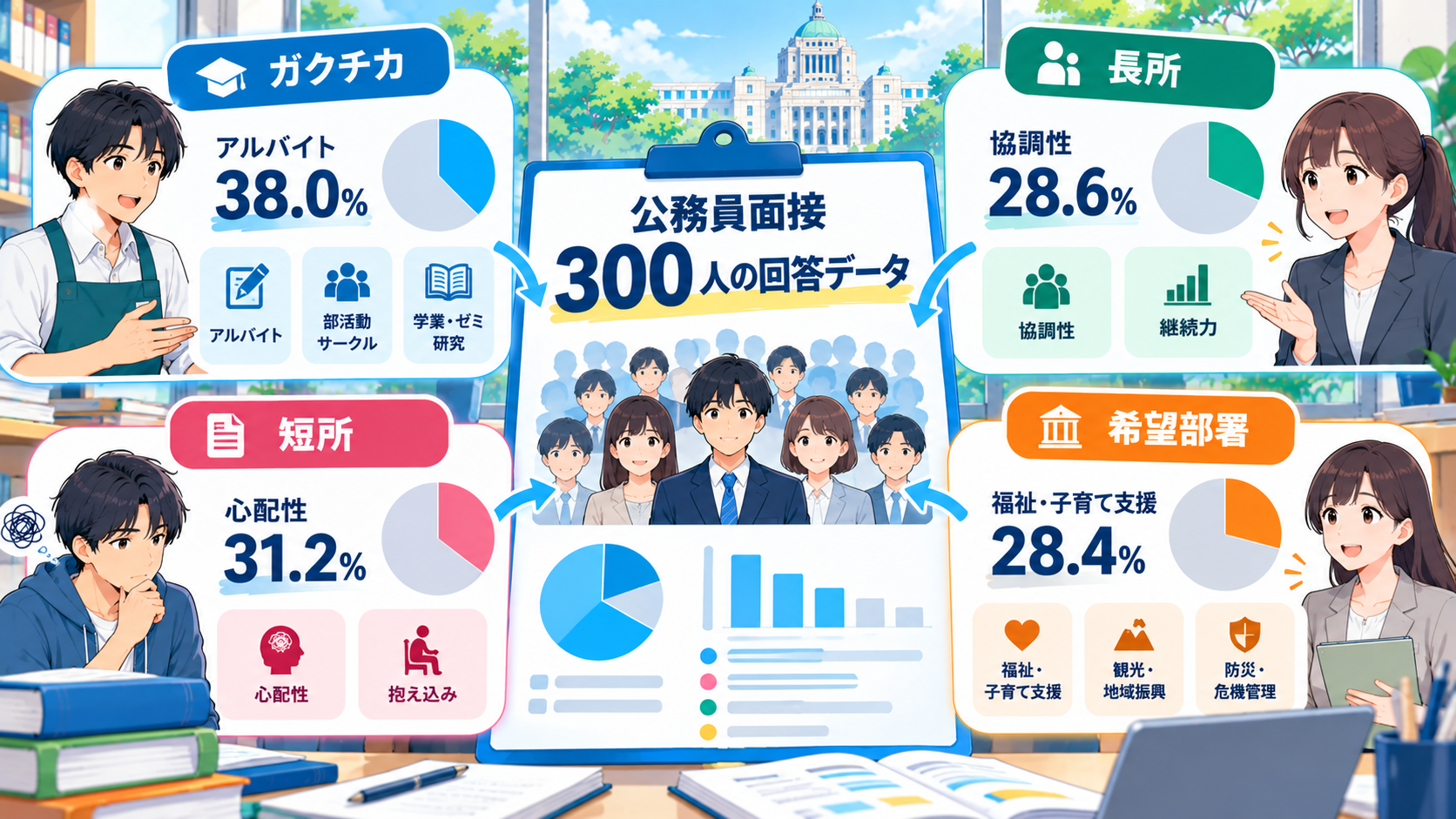 公務員面接受験者300人が実際に使った回答やエピソードの独自調査