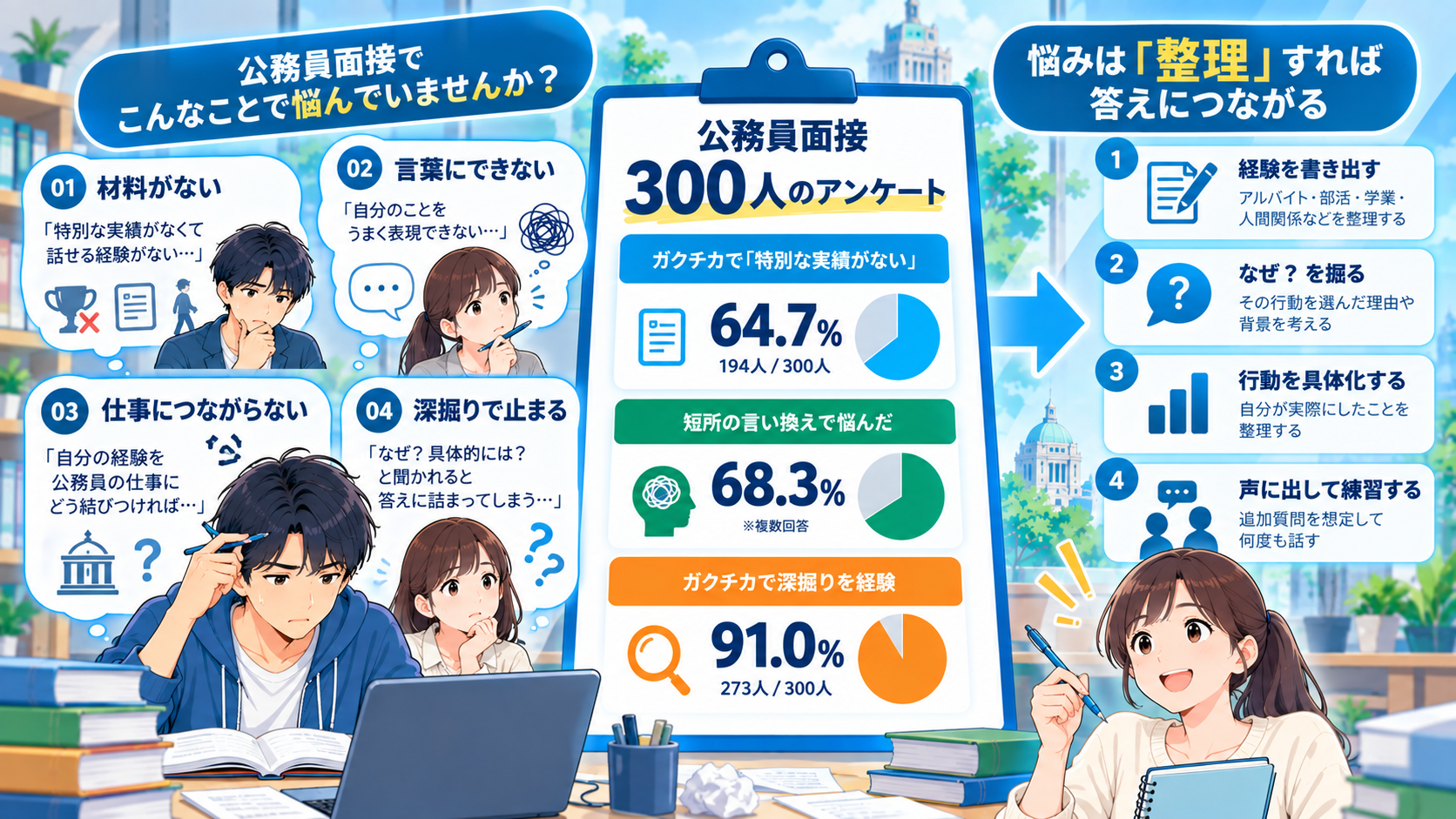 公務員試験受験者300人が面接対策で困ったことに関する独自調査