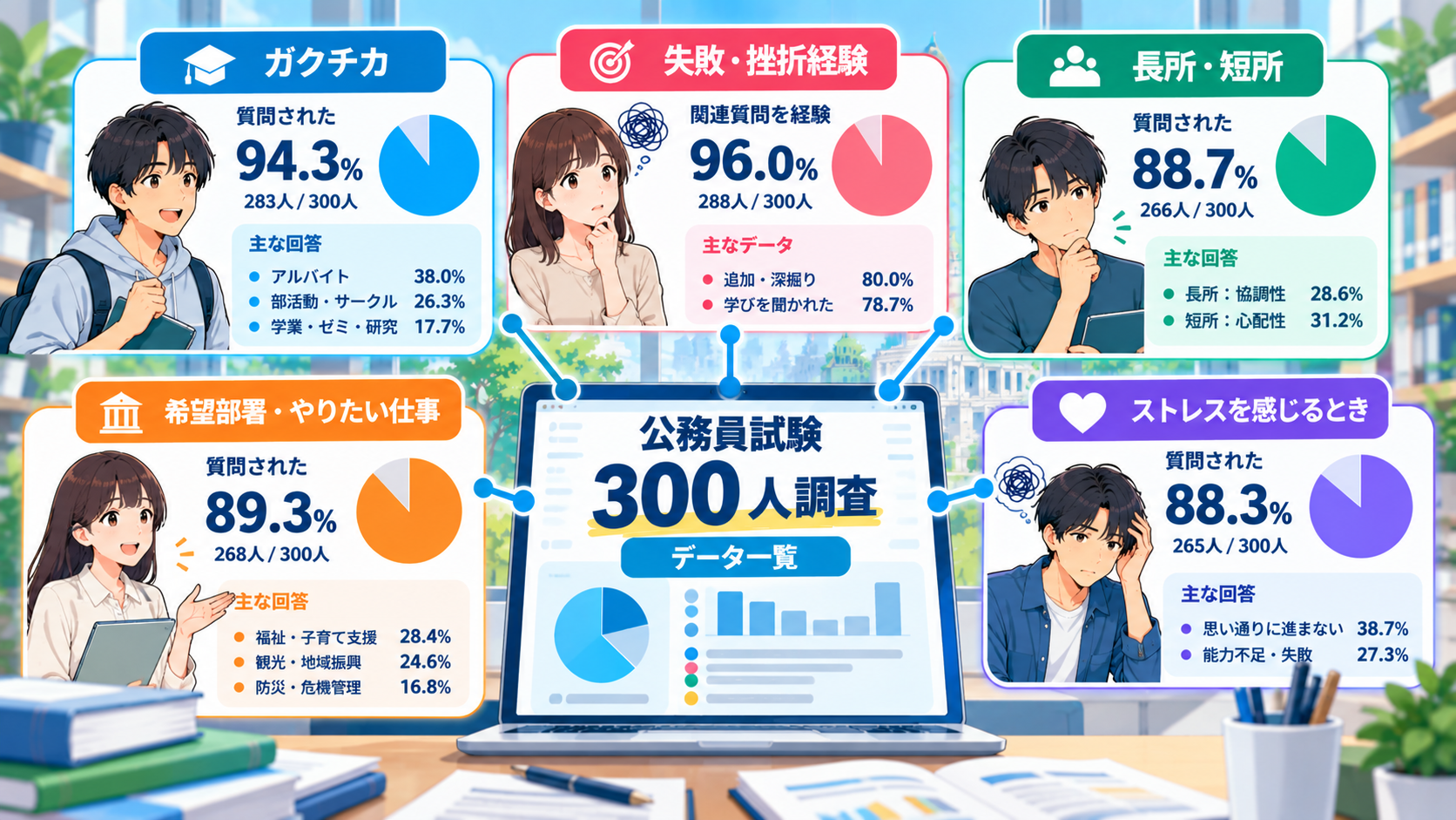 えびうるゼミが実施した公務員試験300人調査のデータ一覧