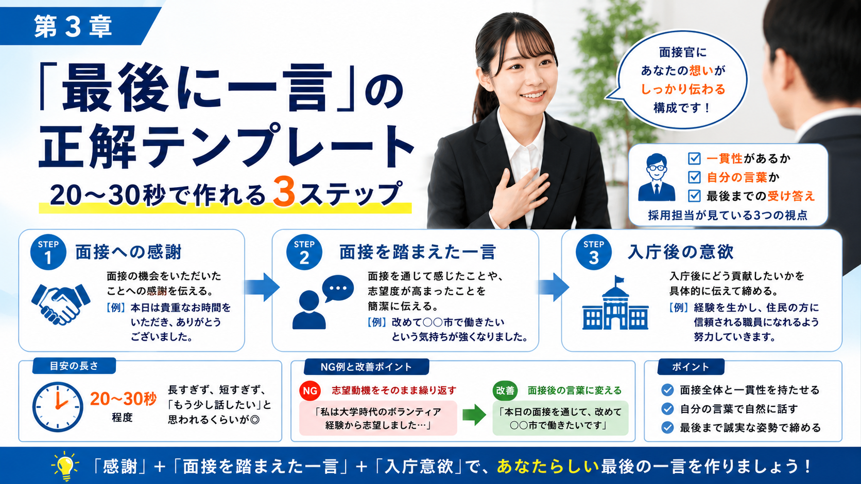 公務員面接の最後に一言を作る3ステップ