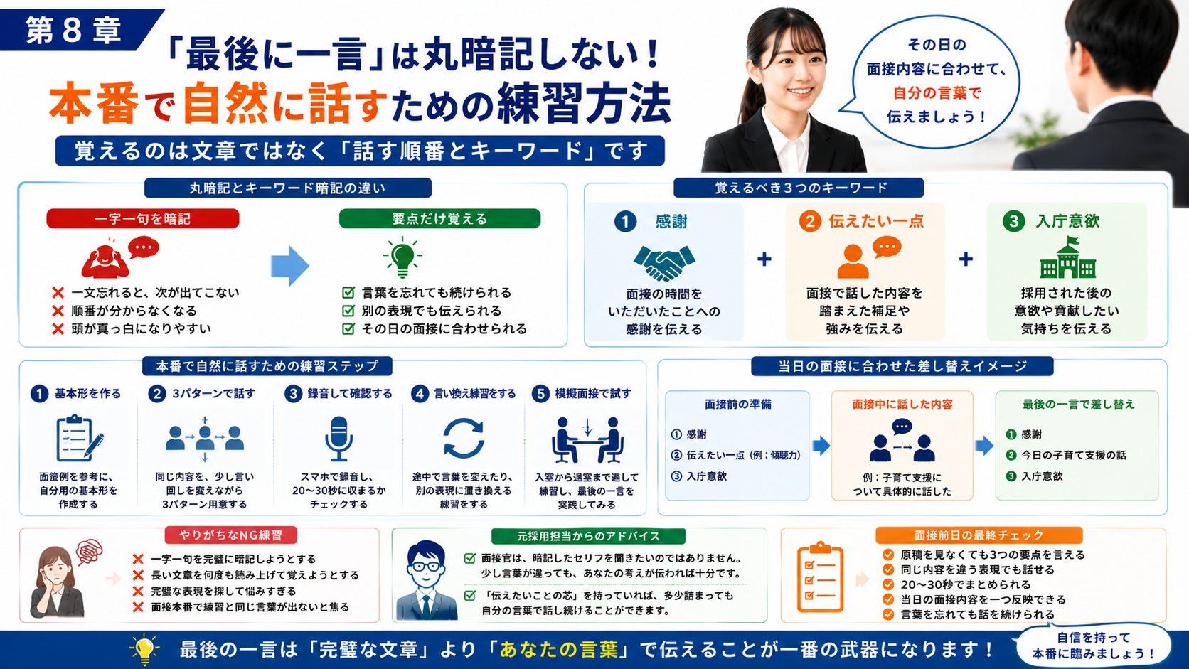 公務員面接の最後に一言を丸暗記せず自然に話す練習方法
