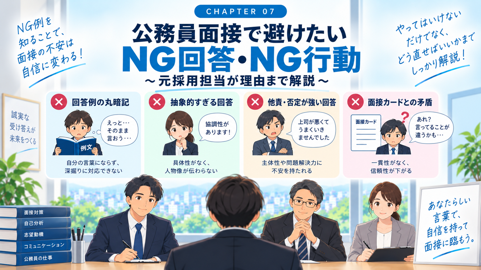 公務員面接で避けたいNG回答とNG行動を元採用担当が解説するイメージ
