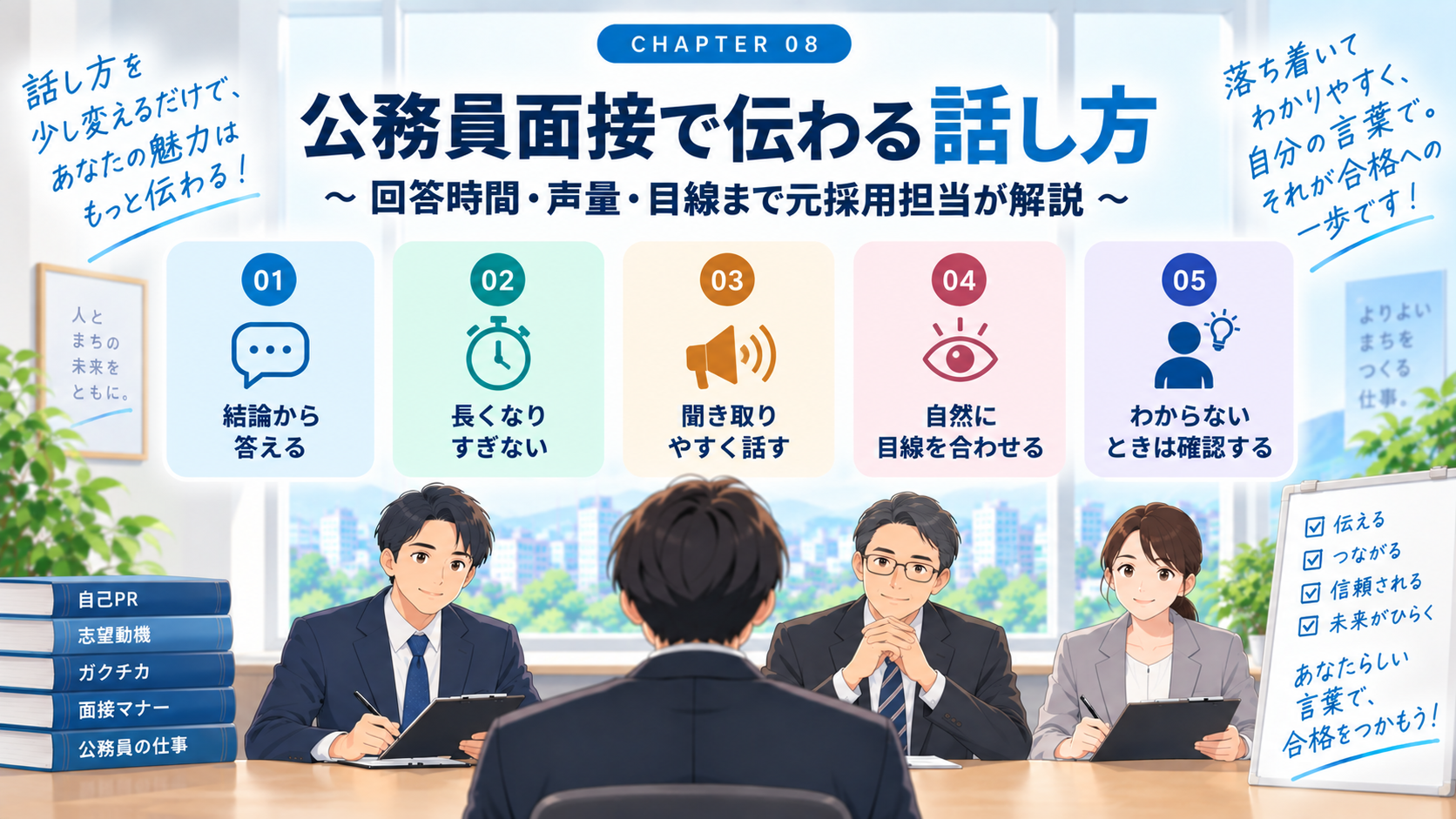 公務員面接で面接官に伝わる話し方のポイントを解説するイメージ