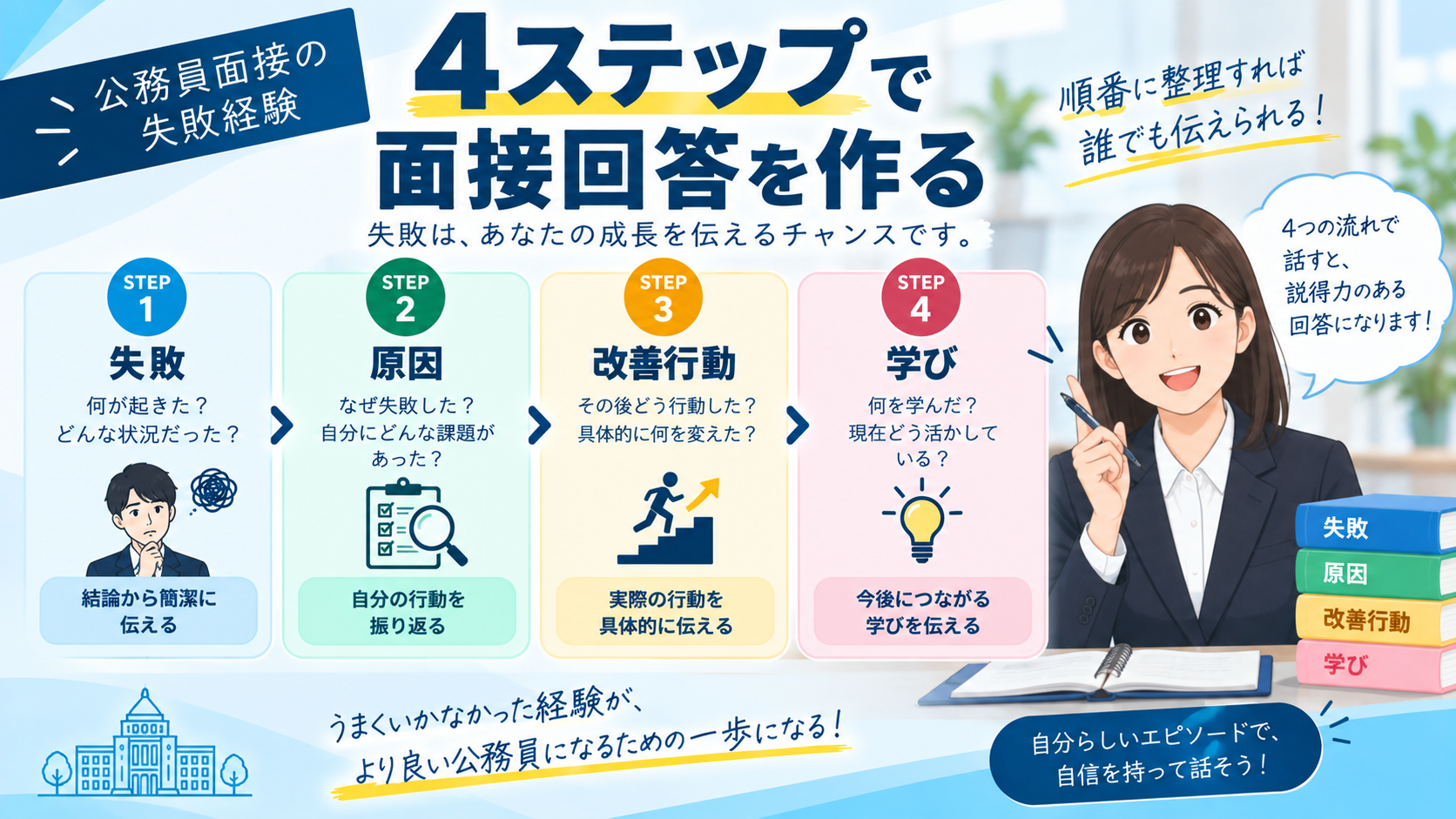 公務員面接の失敗経験を4ステップで答える方法