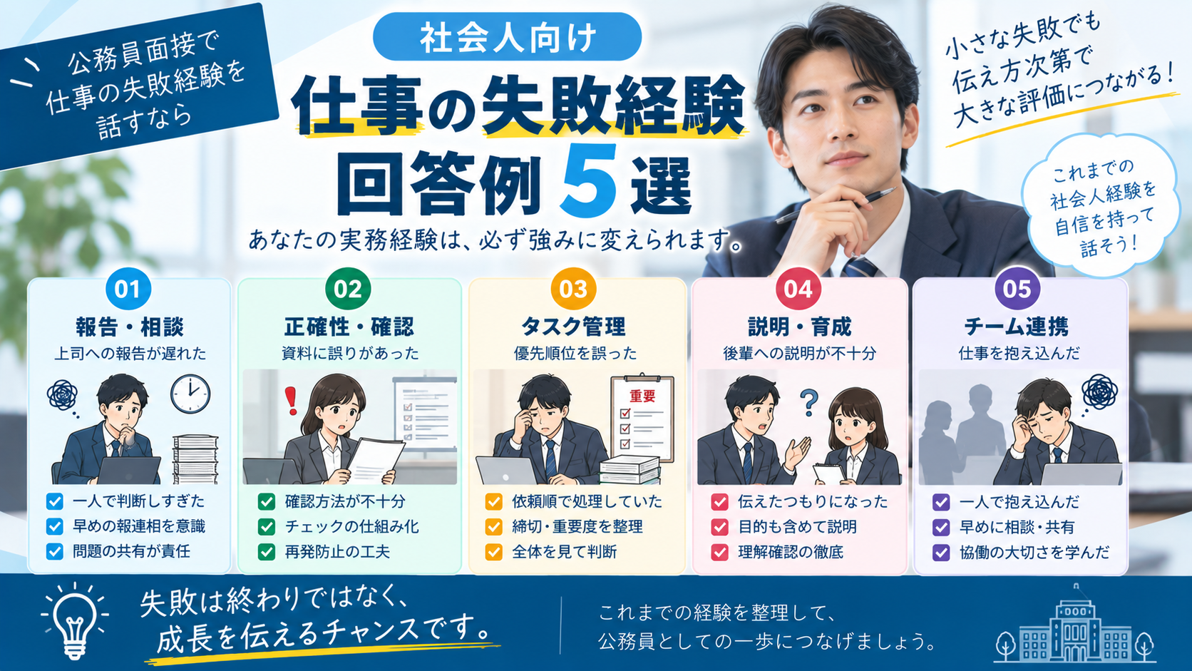社会人向け公務員面接の仕事の失敗経験回答例