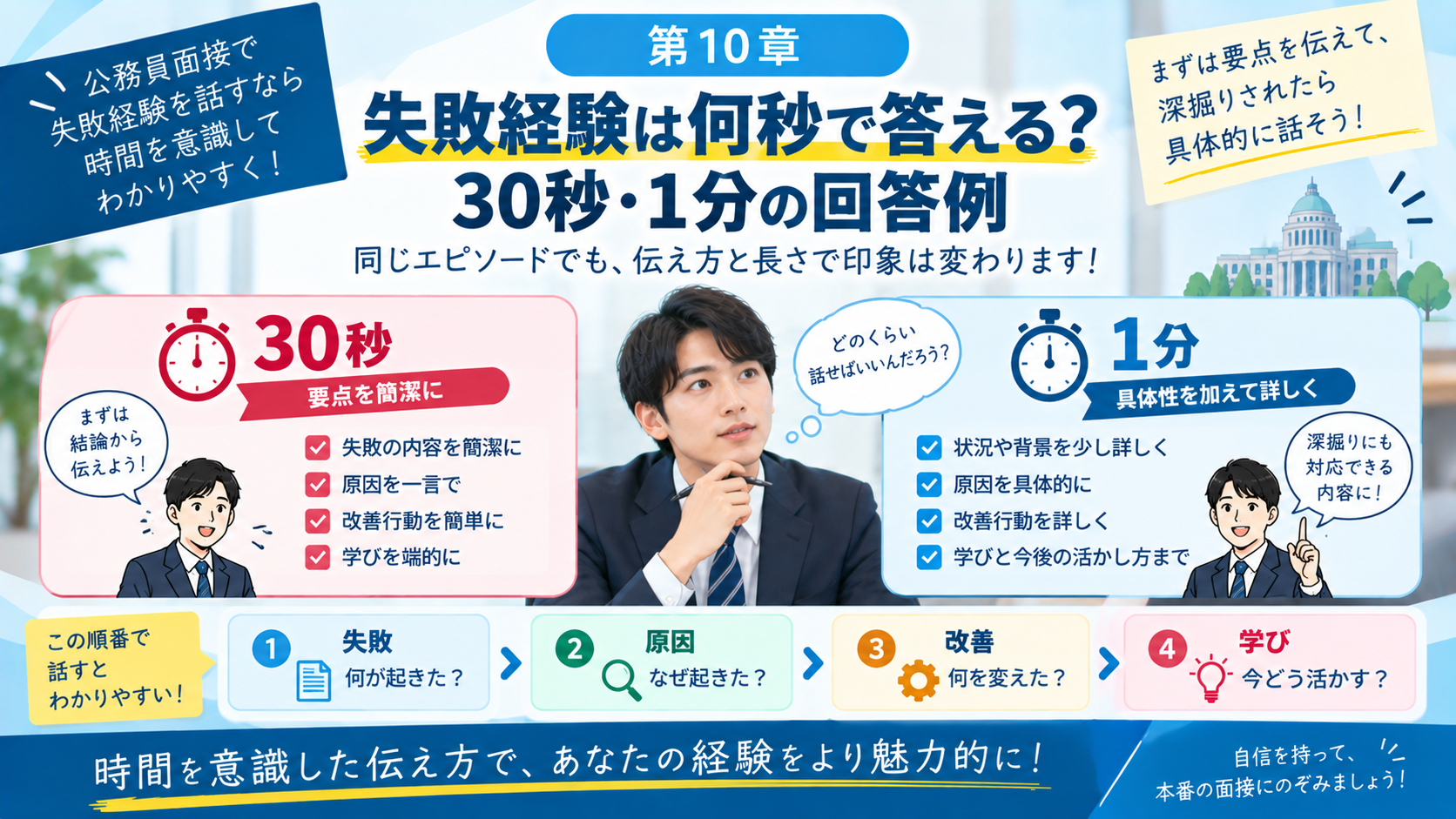 公務員面接の失敗経験を30秒と1分で答える方法