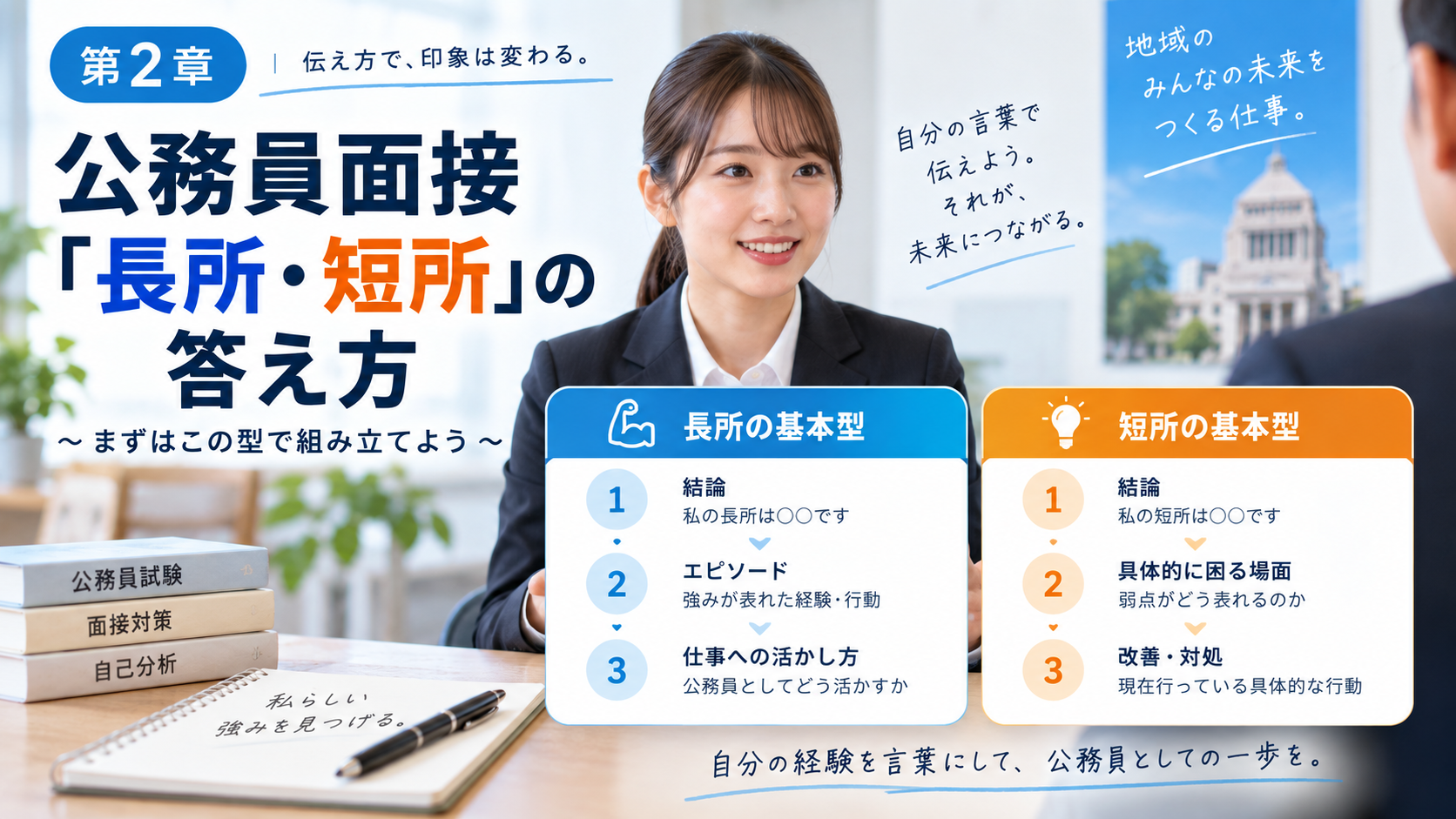 公務員面接の長所と短所の答え方を3ステップで解説